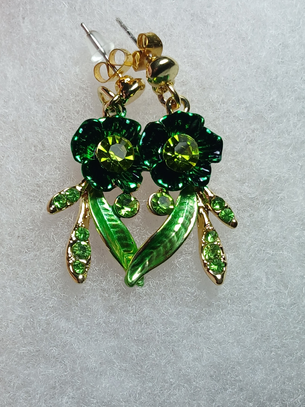 Never Worn. Green Floral Drop Earrings